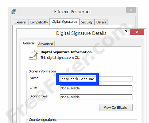 Screenshot of the IdeaSpark Labs Inc certificate